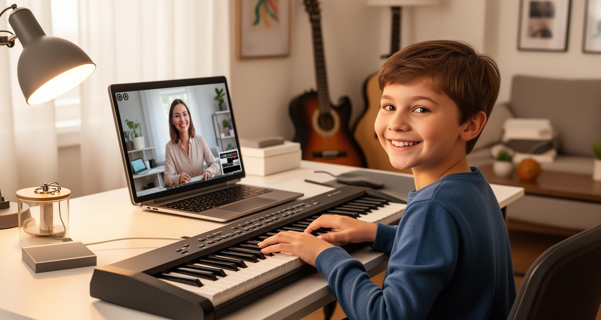 Student taking live online music lessons with FindTune Academy instructor